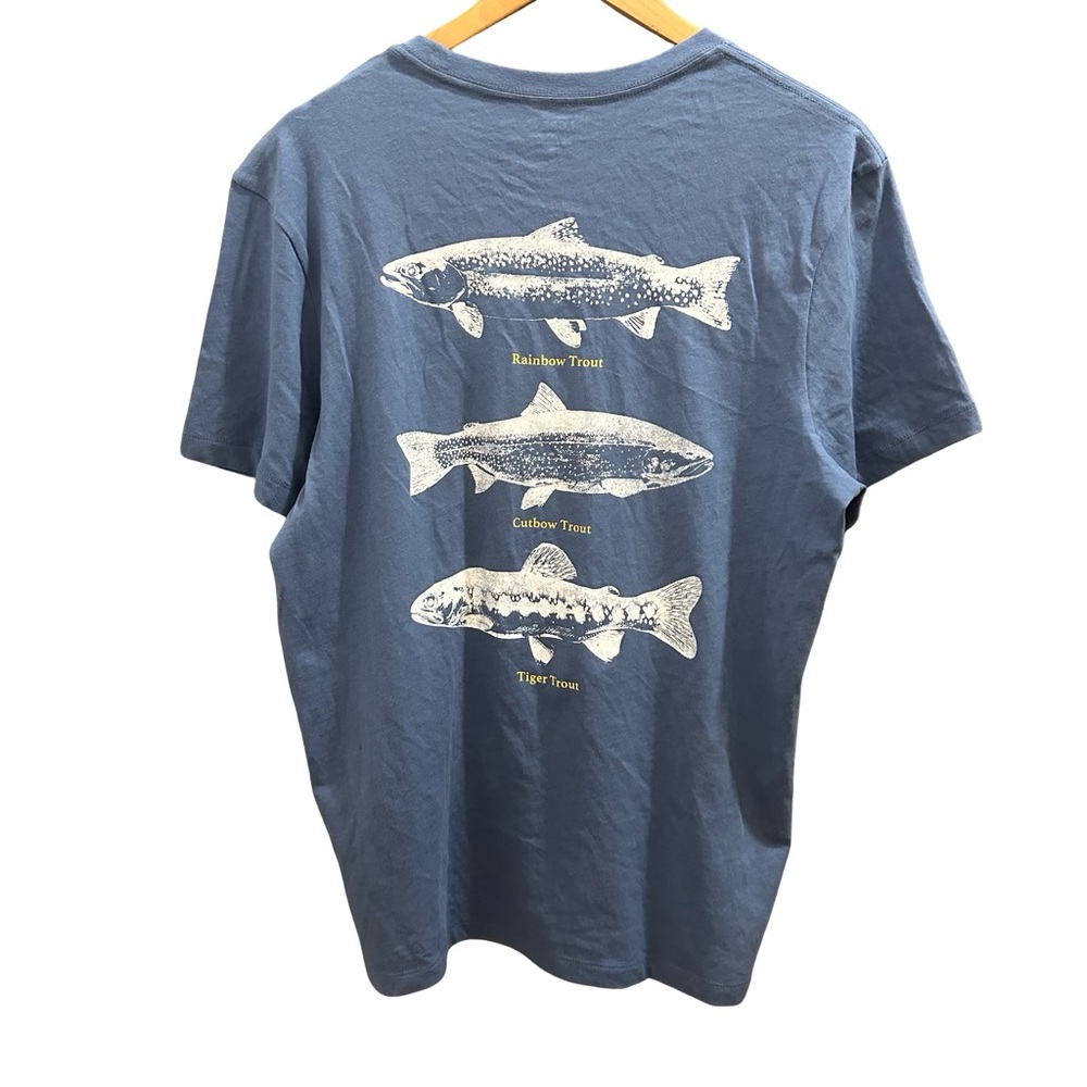 J. Crew Slate Blue Fishing Graphic Tee New with Tags Men’s Size Large